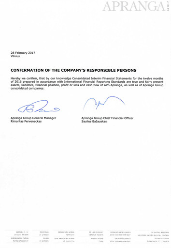 Thumbnail APB Apranga Financial Report 2016