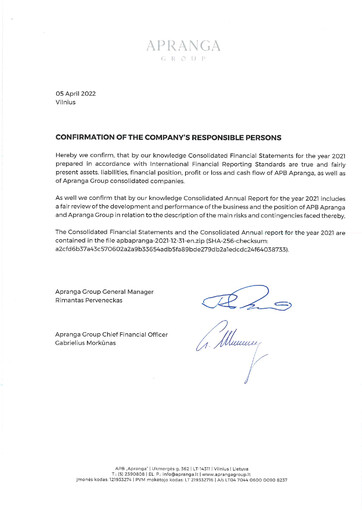 Miniature APB Apranga Bilan financier 2021