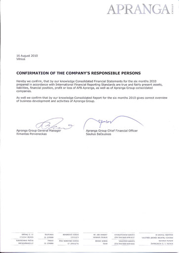 Thumbnail APB Apranga Half-year Report 2010-h1