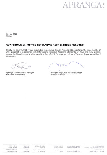 Miniature APB Apranga Rapport trimestriel 2011-q1