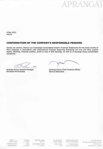 Miniature APB Apranga Rapport trimestriel 2012-q1
