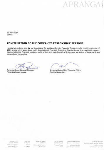 Miniature APB Apranga Rapport trimestriel 2014-q1