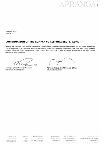 Miniature APB Apranga Rapport trimestriel 2015-q1