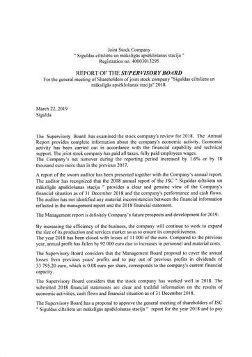 Thumbnail AS Siguldas Ciltslietu Un Maksligas Apseklosanas Stacija Annual Report 2018