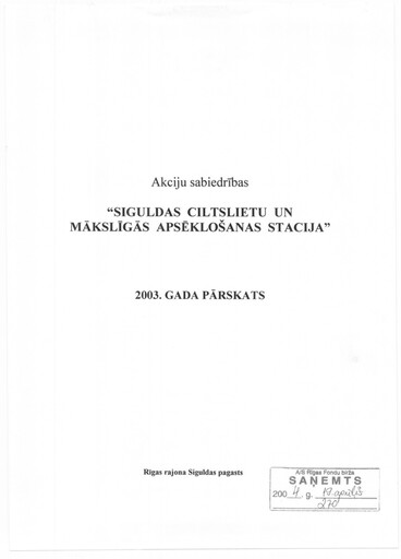Thumbnail AS Siguldas Ciltslietu Un Maksligas Apseklosanas Stacija Annual Report 2003