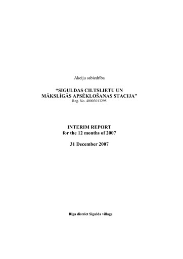 Thumbnail AS Siguldas Ciltslietu Un Maksligas Apseklosanas Stacija Financial Report 2007