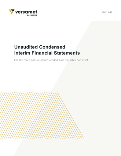 Thumbnail Versamet Royalties Corporation Financial Statement 2025-q2
