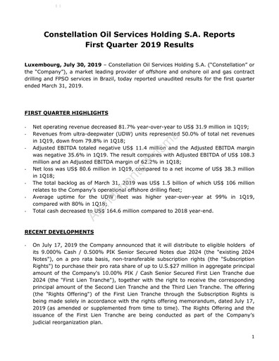 Thumbnail Constellation Oil Services Holding Quarterly Report 2019-q1