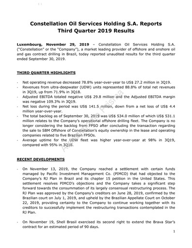 Thumbnail Constellation Oil Services Holding Quarterly Report 2019-q3