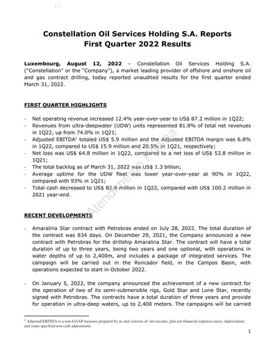 Thumbnail Constellation Oil Services Holding Quarterly Report 2022-q1