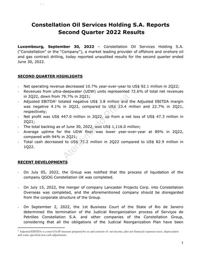 Thumbnail Constellation Oil Services Holding Quarterly Report 2022-q2