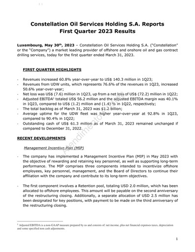 Thumbnail Constellation Oil Services Holding Quarterly Report 2023-q1
