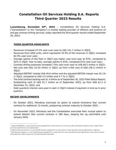 Thumbnail Constellation Oil Services Holding Quarterly Report 2023-q3