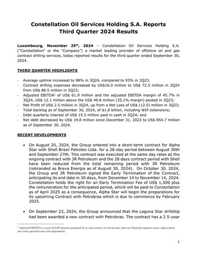 Thumbnail Constellation Oil Services Holding Quarterly Report 2024-q3