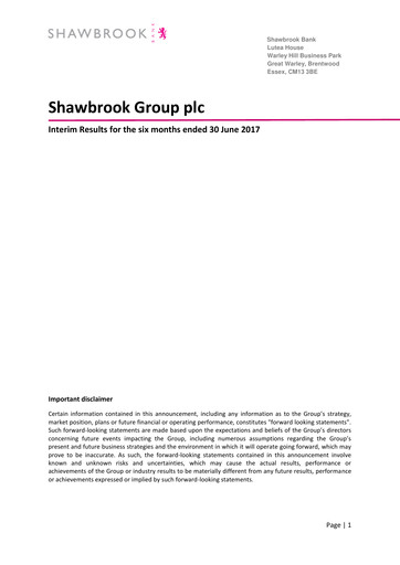 Miniature Shawbrook Group PLC Rapport semestriel 2017-h1