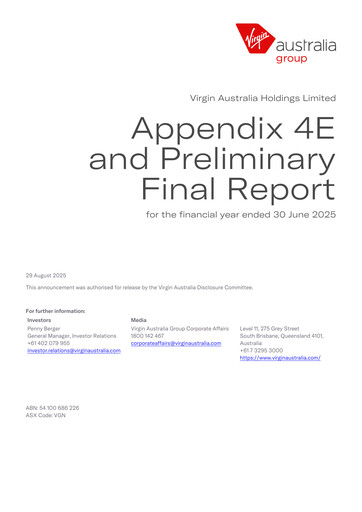 Thumbnail Virgin Australia Financial Report 2024-2025