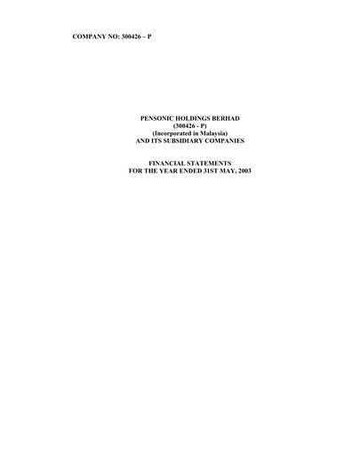 Thumbnail Pensonic Holdings Berhad Financial Statement 2003