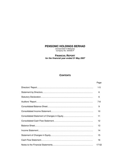 Thumbnail Pensonic Holdings Berhad Financial Statement 2007
