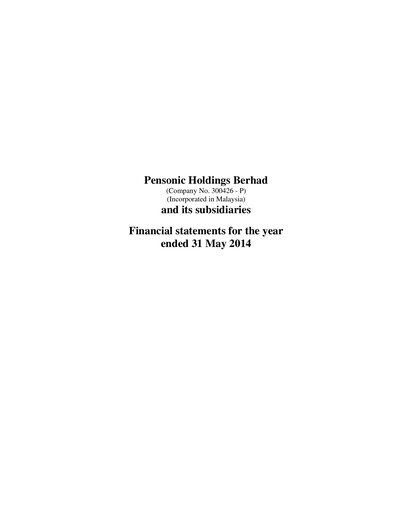 Thumbnail Pensonic Holdings Berhad Financial Statement 2014