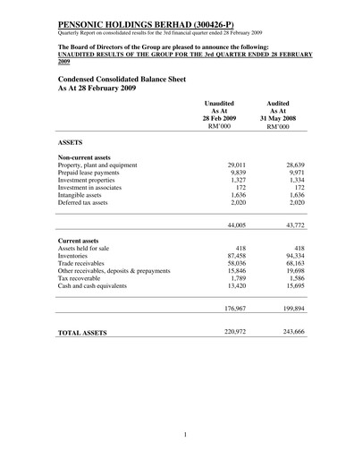 Thumbnail Pensonic Holdings Berhad Quarterly Report 2009-q3