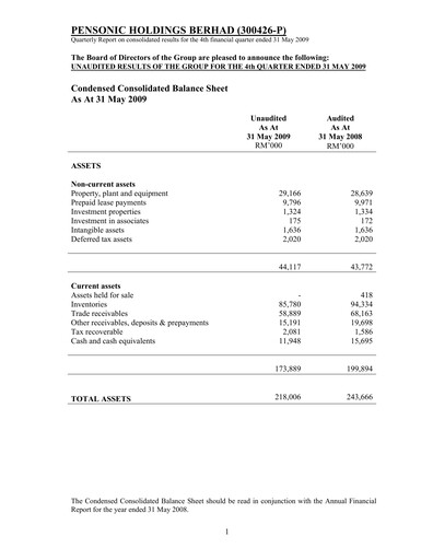 Thumbnail Pensonic Holdings Berhad Quarterly Report 2009-q4