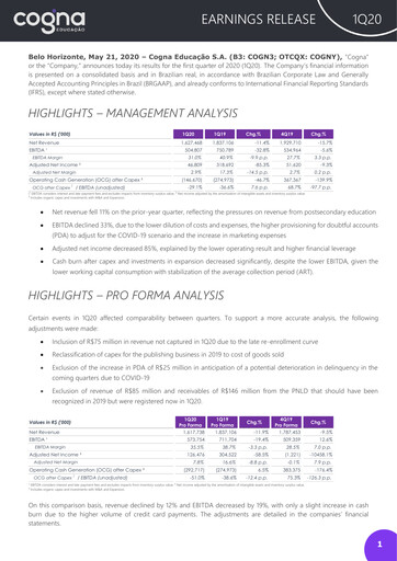 Thumbnail Cogna Educação Quarterly Report 2020-q1