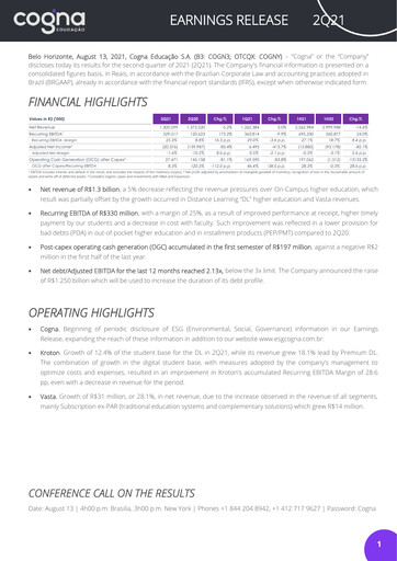 Thumbnail Cogna Educação Quarterly Report 2021-q2