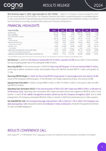 Thumbnail Cogna Educação Quarterly Report 2024-q2