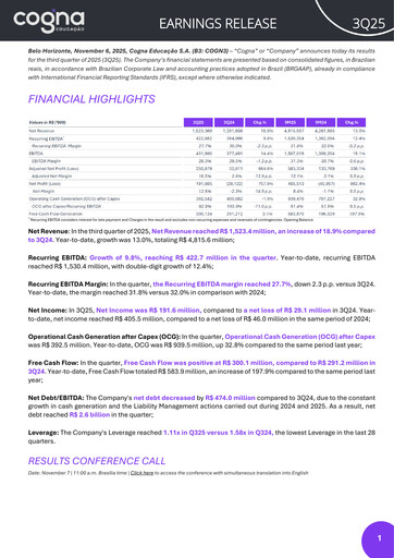 Thumbnail Cogna Educação Quarterly Report 2025-q3