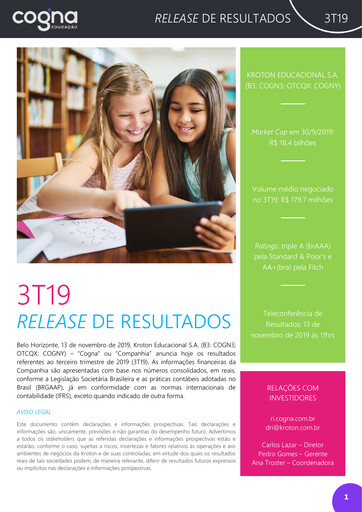 Thumbnail Cogna Educação Quarterly Report 2019-q3