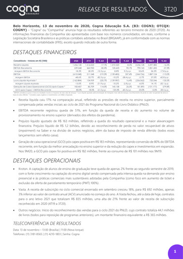 Thumbnail Cogna Educação Quarterly Report 2020-q3