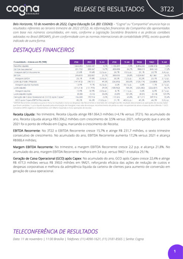 Thumbnail Cogna Educação Quarterly Report 2022-q3