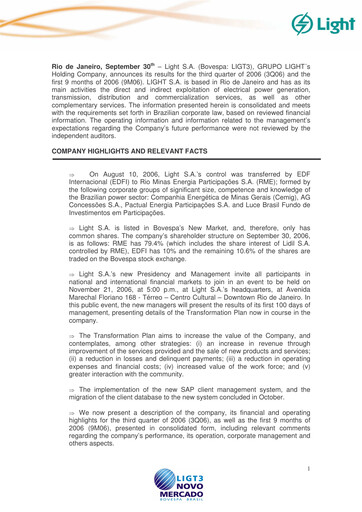 Thumbnail Light S.A. Quarterly Report 2006-q3