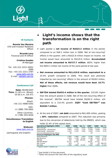 Thumbnail Light S.A. Quarterly Report 2007-q2