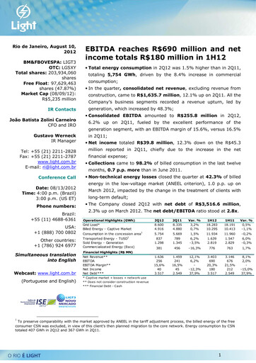 Thumbnail Light S.A. Quarterly Report 2012-q2
