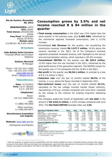Thumbnail Light S.A. Quarterly Report 2012-q3
