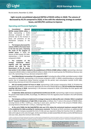 Thumbnail Light S.A. Quarterly Report 2018-q3