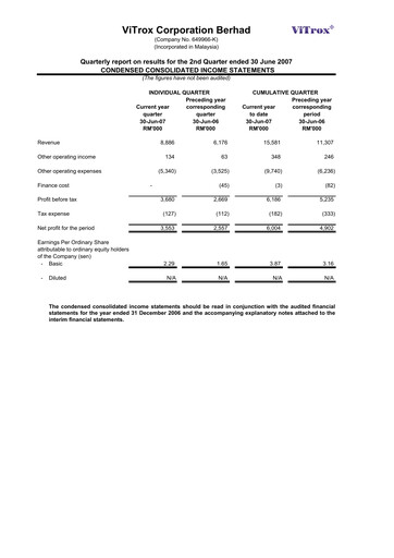 Vorschaubild ViTrox Corporation Quartalsbericht 2007-q2