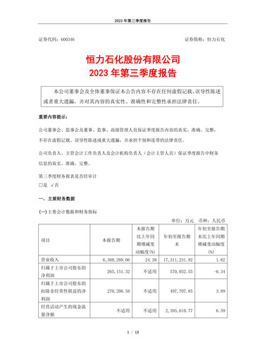 Thumbnail Hengli Petrochemical Quarterly Report 2023-q3