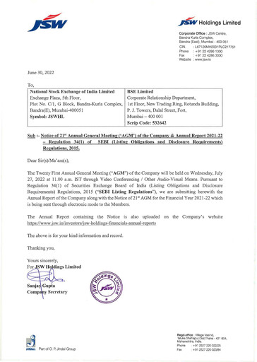 Thumbnail JSW Holdings Annual Report 2021-2022