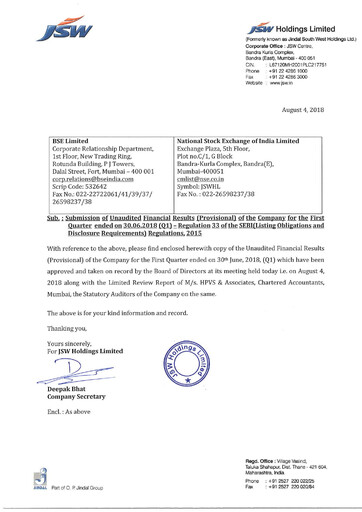 Thumbnail JSW Holdings Quarterly Report 2018-q1