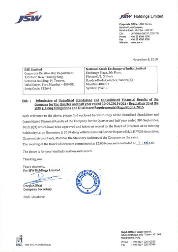 Thumbnail JSW Holdings Quarterly Report 2019-q2