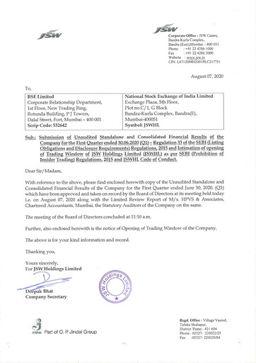 Thumbnail JSW Holdings Quarterly Report 2020-q1