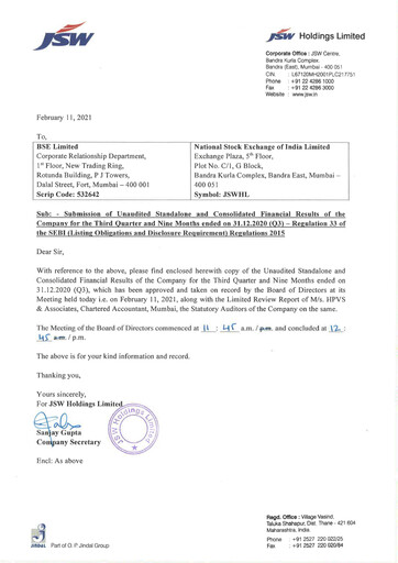 Thumbnail JSW Holdings Quarterly Report 2020-q3