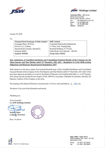 Thumbnail JSW Holdings Quarterly Report 2021-q3