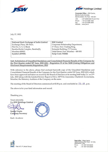 Thumbnail JSW Holdings Quarterly Report 2022-q1