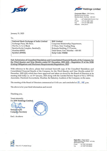 Thumbnail JSW Holdings Quarterly Report 2022-q3