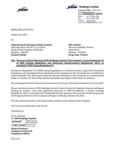Thumbnail JSW Holdings Quarterly Report 2024-q2