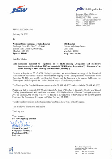 Thumbnail JSW Holdings Quarterly Report 2024-q3