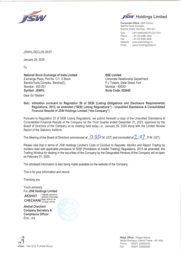 Thumbnail JSW Holdings Quarterly Report 2025-q3